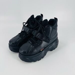 Sporto Womens Black Platform Boots Size 7.5 Lace Up Y2K Chunky Goth Grunge